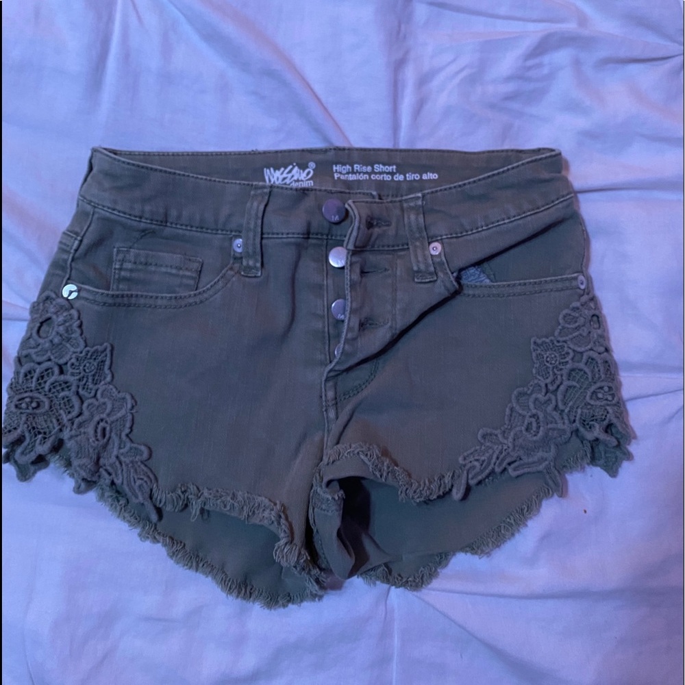High rise olive green shorts